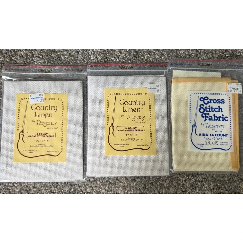 Regency Mills Cross Stitch‎ Fabric Lot 14 Count Country Linen Aida 12x18 Vintage